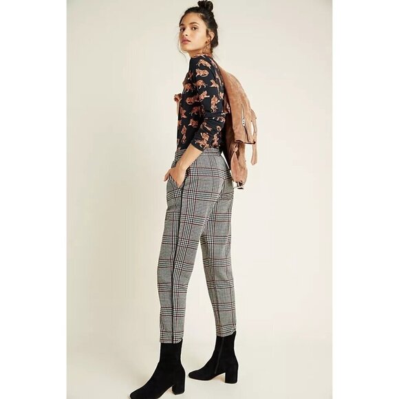 Anthropologie Plaid Pants Dickens Trousers Size S Pull On Black Red Menswear NEW - Picture 5 of 12